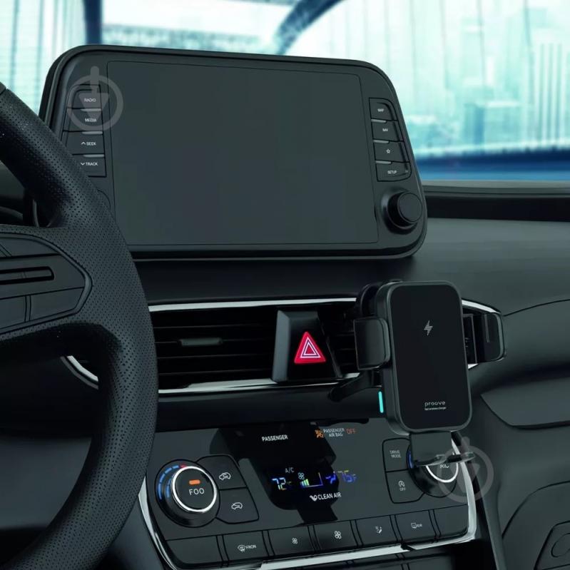 Держатель для мобильного телефона с беспроводным ЗП Triple Clamp 15W black Proove черный - фото 2