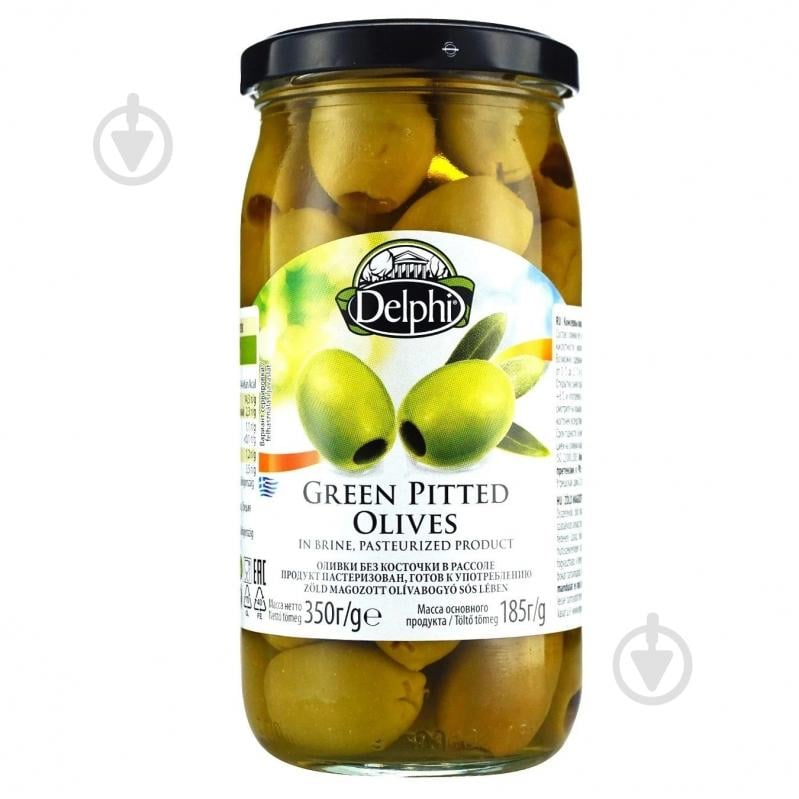 Оливки DELPHI зеленые без косточки 350г - фото 1