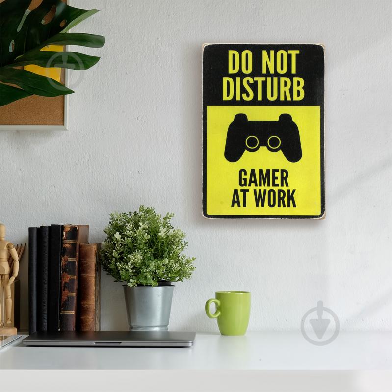 Постер дерев'яний "Do not disturb. Gamer at work. Yellow and black" А4 28.5х20 см Wood Posters - фото 5