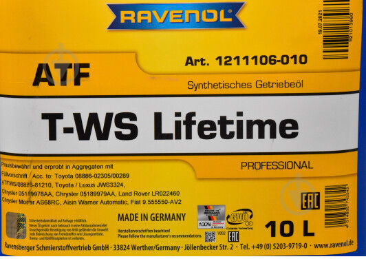 Масло трансмиссионное RAVENOL T-WS Lifetime ATF 10 л (RAV ATF T-WS LIFETIME 10L) - фото 3