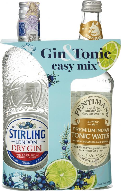 Набір подарунковий Stirling London Dry Gin 0,7 л 37,5% та Тонік Premium Indian Fentimans 0,5 л - фото 1