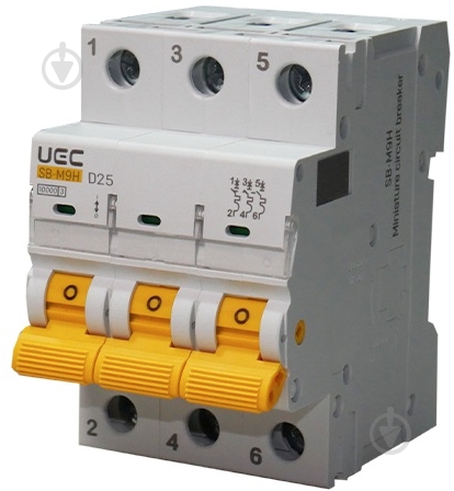 Автоматичний вимикач UEC SB-M9H 3P 25A D 10кA MCB100-3-025-D - фото 1