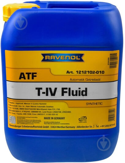 Масло трансмиссионное RAVENOL T-IV FLUID ATF 20 л (RAV ATF T-IV FLUID 20L) - фото 1