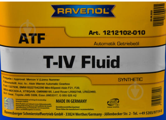 Масло трансмиссионное RAVENOL T-IV FLUID ATF 20 л (RAV ATF T-IV FLUID 20L) - фото 2