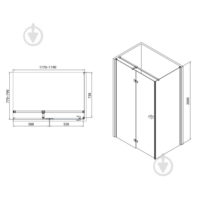 Душова кабіна VOLLE Libra 10-22-908glass 120x80x200 профіль хром, прозоре скло - фото 2