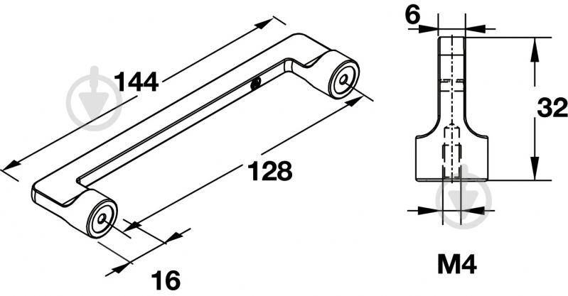 Мебельная ручка скоба Hafele 144х32 мм цамак 128 мм 106.61.323 черный - фото 2