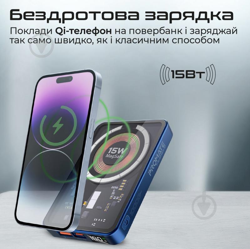 Повербанк Promate 10000 mAh (transpack-10.blue) - фото 5 Повербанк Promate 10000 mAh (transpack-10.blue) - фото 5