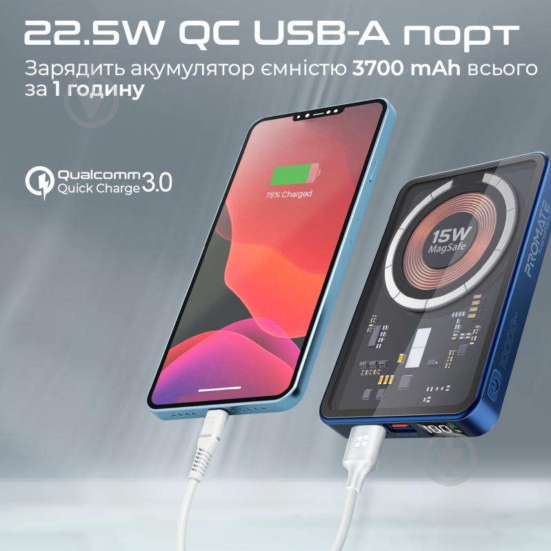 Повербанк Promate 10000 mAh (transpack-10.blue) - фото 7 Повербанк Promate 10000 mAh (transpack-10.blue) - фото 7