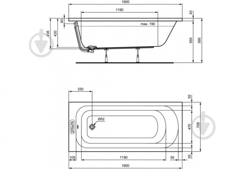 Ванна акриловая Ideal Standard Simplicity 160х70 см - фото 3