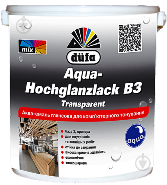 Акваэмаль Dufa Aqua-Hochglanzlack B3 Transparent глянец база под тонировку 2,5 л - фото 1