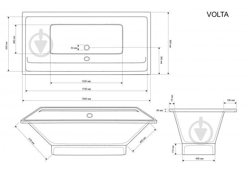 Ванна зі штучного каменю Studio Stone VOLTA 184х90 см - фото 2