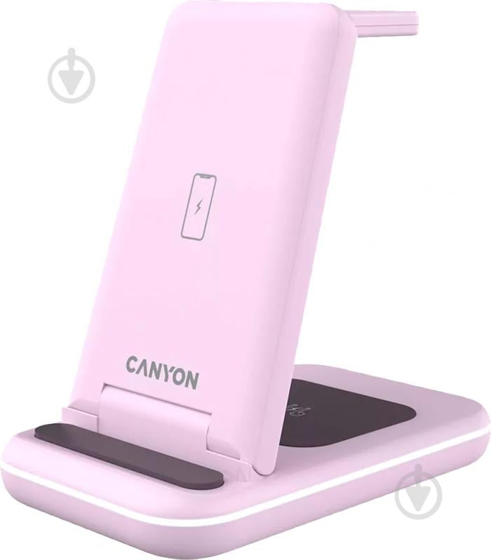 Бездротовий зарядний пристрій Canyon WS-304 3 в 1 QI Iced Pink (CNS-WCS304IP) - фото 2