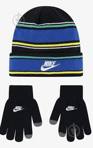 Шапка Nike MULTI STRIPE BEANIE SET 8A3047-023 р.one size черный - фото 1