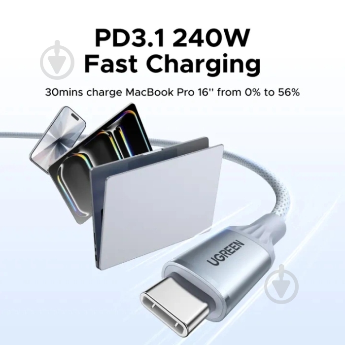 USB-кабель UGREEN 3.1 Type-C M-M 240W (5A) L534 1 м синий (75731) - фото 8