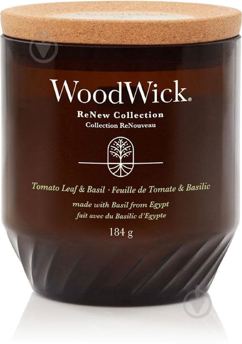 Свеча ароматическая Woodwick Medium Renew Tomato Leaf & Basil листья томата и базилик 184 г - фото 1