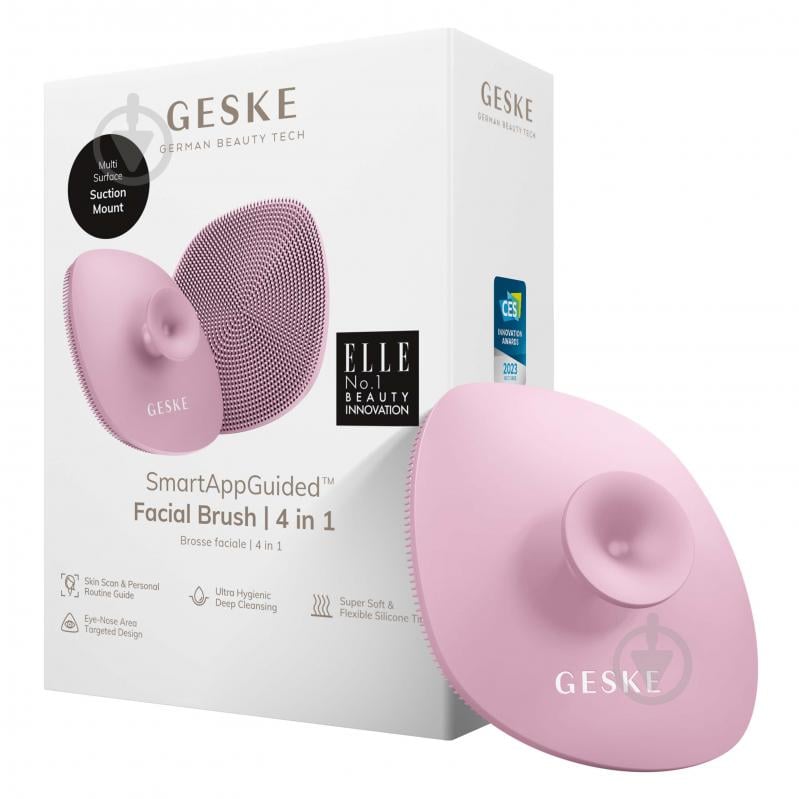 Косметична щіточка для обличчя GESKE Facial Brush 4 в 1 рожевий з тримачем - фото 4