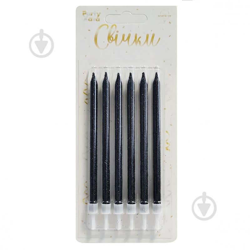 Свічка для торта з підставками 12 см глітер чорний Party Хата 6 шт. - фото 1 Свічка для торта з підставками 12 см глітер чорний Party Хата 6 шт. - фото 1