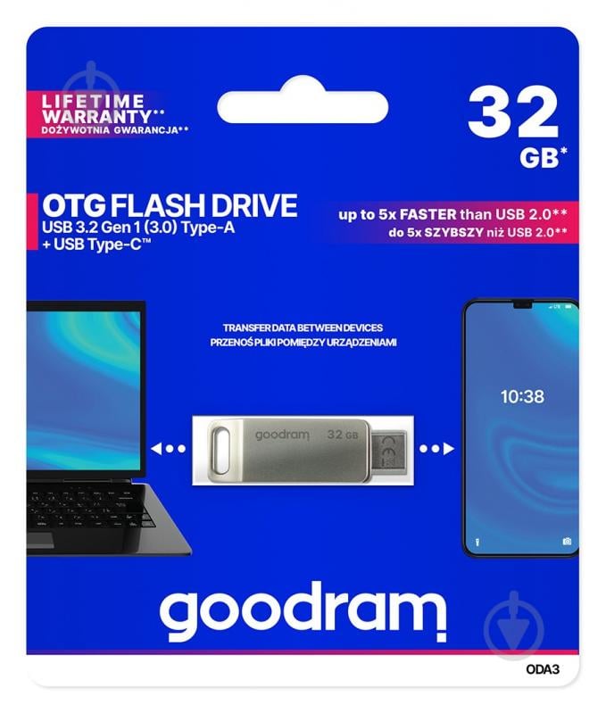 Флешпам'ять USB Goodram ODA3 32 ГБ USB 3.2 USB Type-C silver (ODA3-0320S0R11) - фото 5