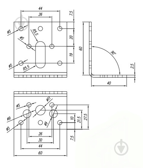 Кутник монтажний Domax L-подібний 60x40x60 мм 2,5 мм KR2 - фото 3