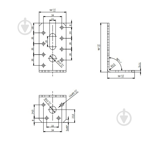 Кутник монтажний Domax L-подібний 90x50x50 мм 3 мм KR5 - фото 3