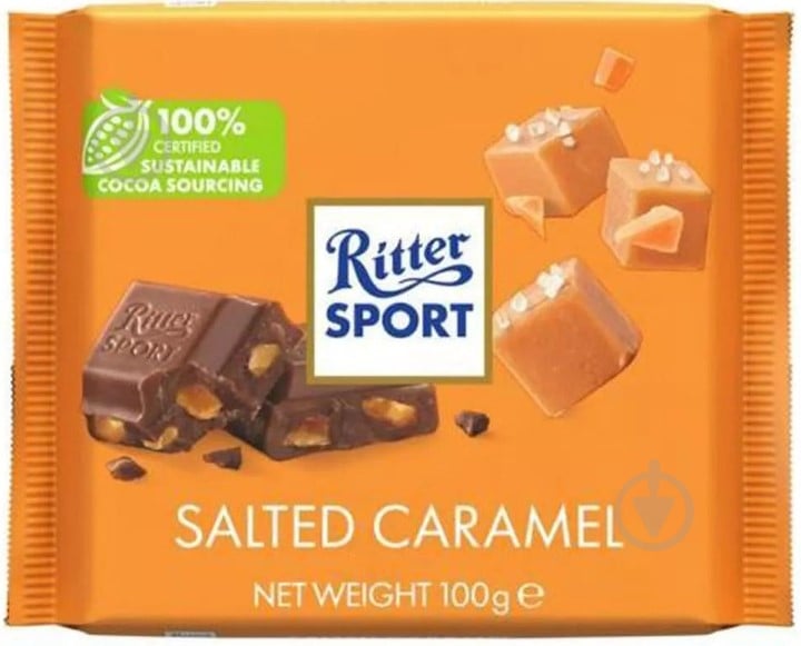 Молочный шоколад Ritter Sport с соленой карамелью 100 г - фото 1 Молочный шоколад Ritter Sport с соленой карамелью 100 г - фото 1