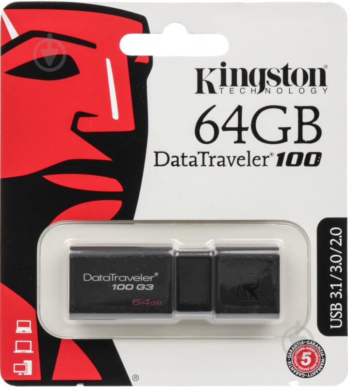 Флеш-память USB Kingston DataTraveler 100 G3 64 ГБ USB 3.0 - фото 3
