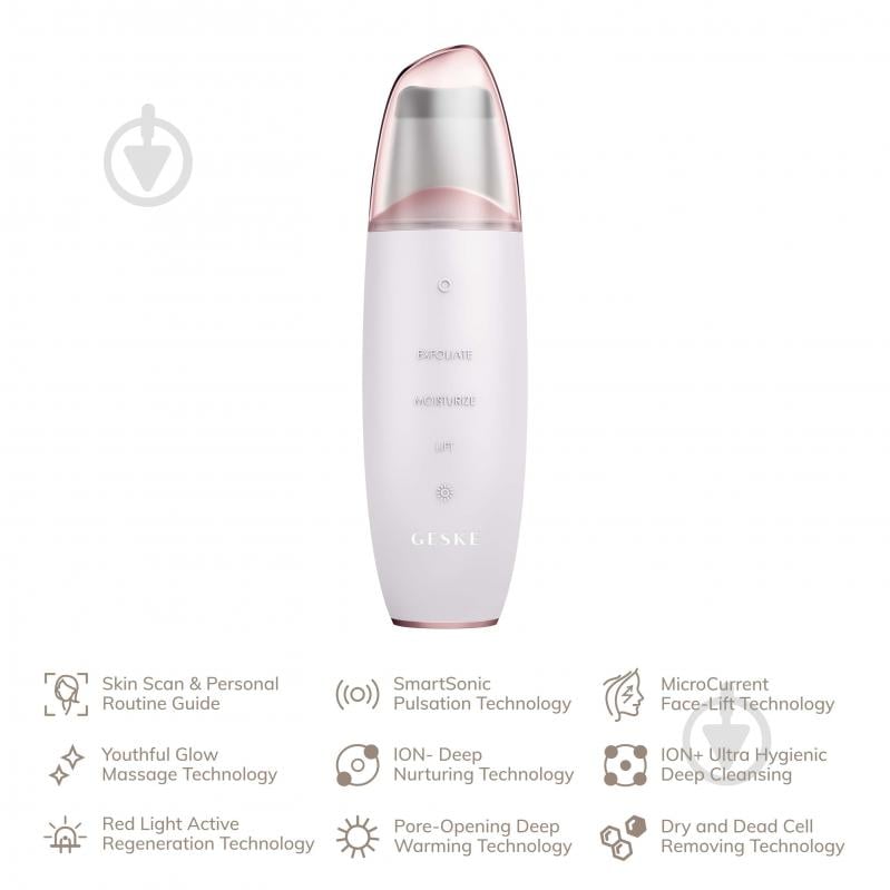 Микротоковый скрабер GESKE для кожи и устранения черных точек MicroCurrent Skin Scrubber & Blackhead Remover 9 в 1 пудровый - фото 4