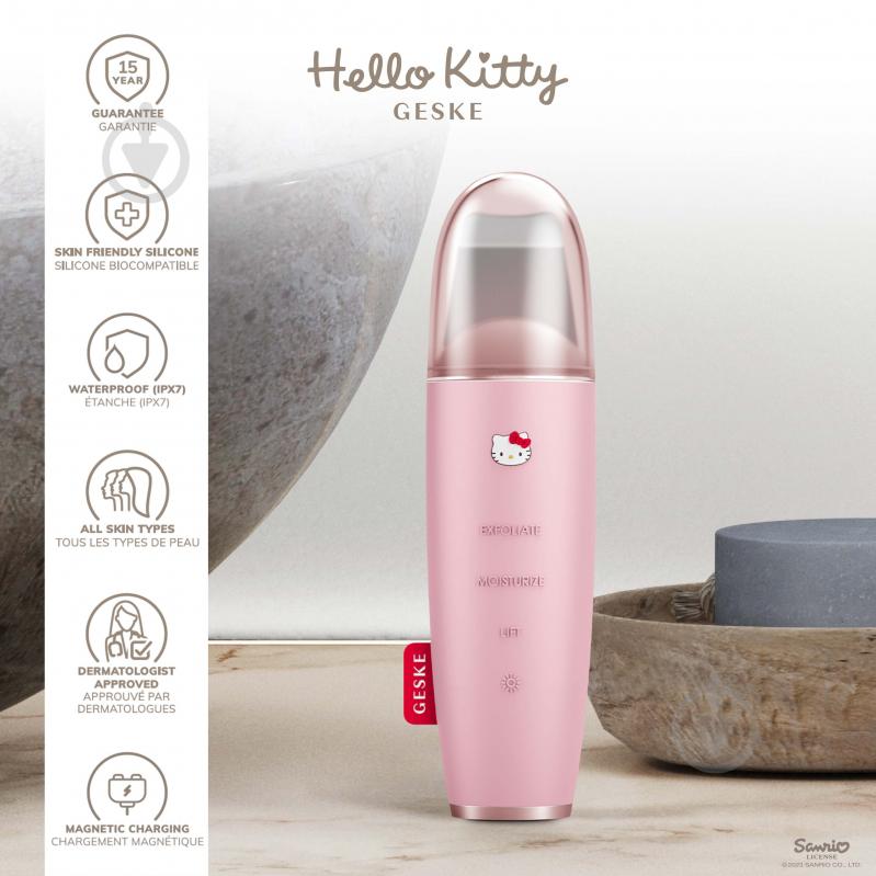 Микротоковый скрабер GESKE для кожи и устранения черных точек MicroCurrent Skin Scrubber & Blackhead Remover 9 в 1 Hello Kitty розовый - фото 3