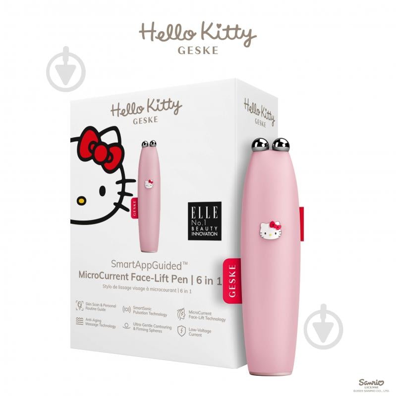 Ручка микротоковая GESKE для подтяжки лица MicroCurrent Face-Lift Pen 6 в 1 by Hello Kitty розовый - фото 5