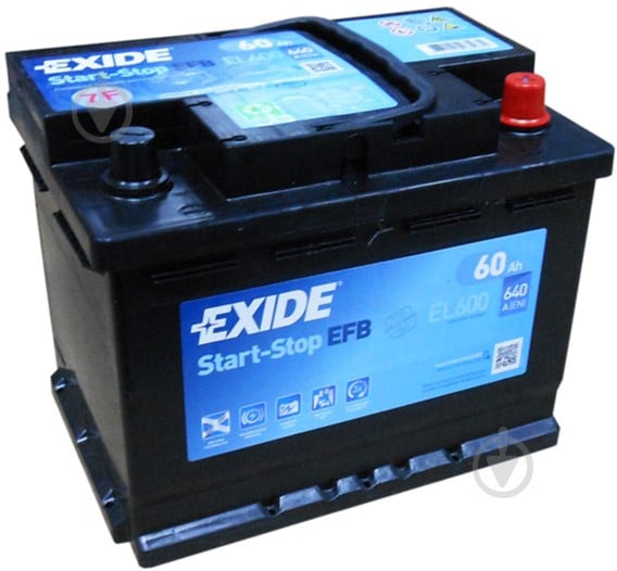 Аккумулятор автомобильный EXIDE Start-Stop EFB 60Ah 640A 12V «+» справа (EL600) - фото 1