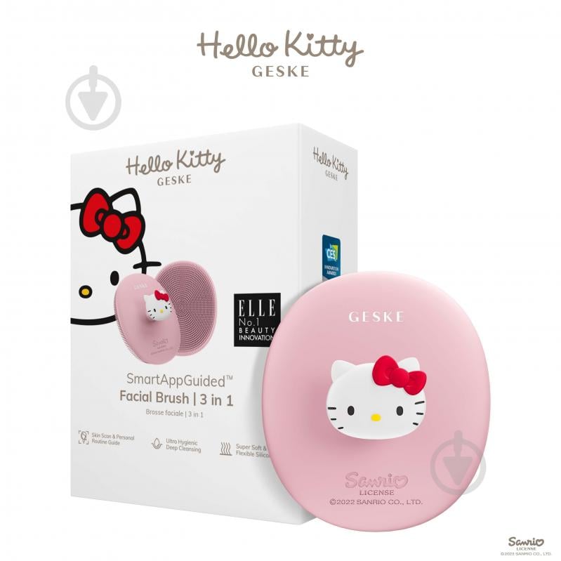 Косметическая щеточка для лица GESKE Facial Brush 3 в 1 by Hello Kitty розовый с держателем - фото 6