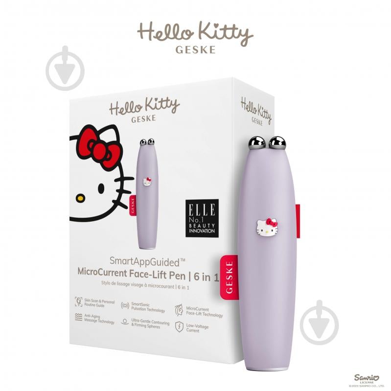 Ручка микротоковая GESKE для подтяжки лица MicroCurrent Face-Lift Pen 6 в 1 by Hello Kitty фиолетовый - фото 5