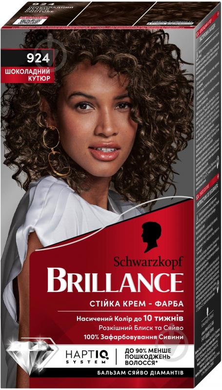 Крем-фарба для волосся Schwarzkopf Brillance №924 шоколадний кутюр 142,5 мл - фото 1