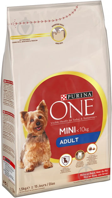 Корм для малих порід Purina One для собак малих порід Mini Adult яловичина і рис 1,5 кг - фото 1