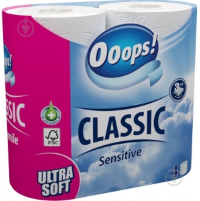 Туалетний папір Ooops! Classic Sensitive тришаровий 4 шт. - фото 1