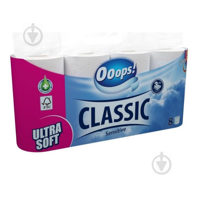 Туалетний папір Ooops! Classic Sensitive тришаровий 8 шт. - фото 1