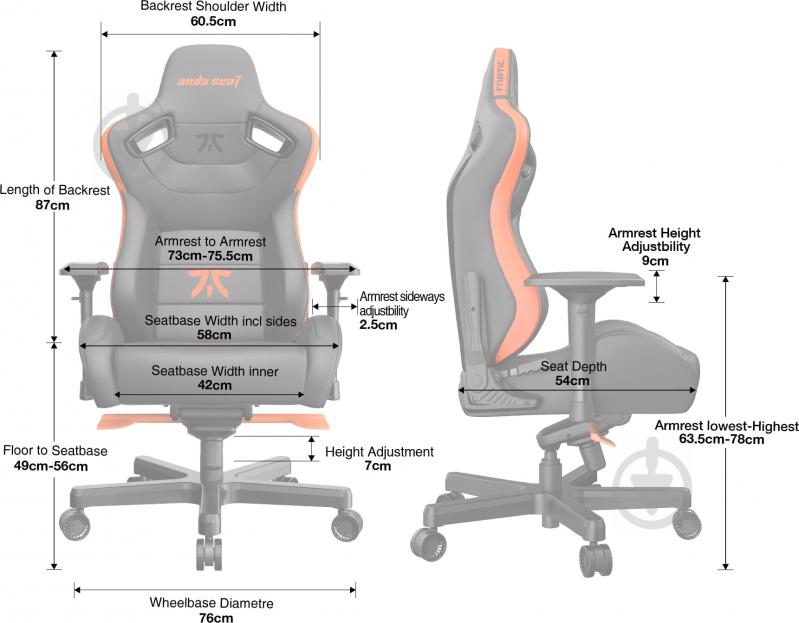 Кресло Anda Seat Fnatic Edition Black/Orange Size XL (AD12XL-FNC-PV/F) черный/оранжевый - фото 20