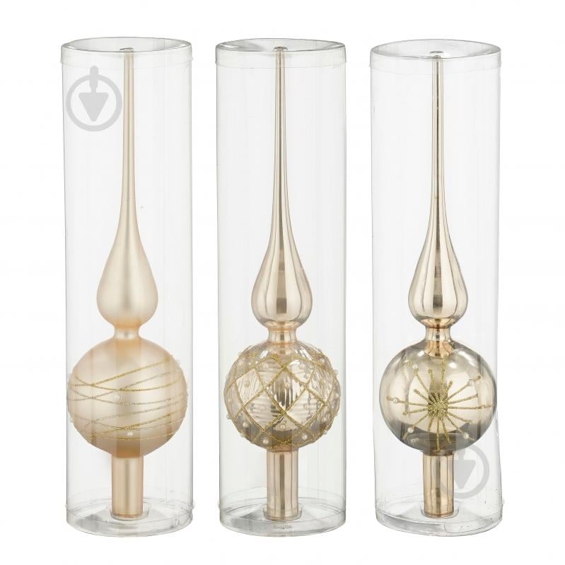 Декорация новогодняя Edelman Верхушка на ёлку, кремовая, 3 ассорти, дисплей, стекло, 31×8 см - фото 1 Декорация новогодняя Edelman Верхушка на ёлку, кремовая, 3 ассорти, дисплей, стекло, 31×8 см - фото 1