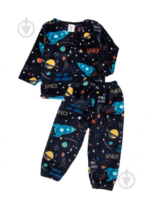 Піжама для хлопчиків Luna Kids Космос вельсофт р.92-98 чорний - фото 1