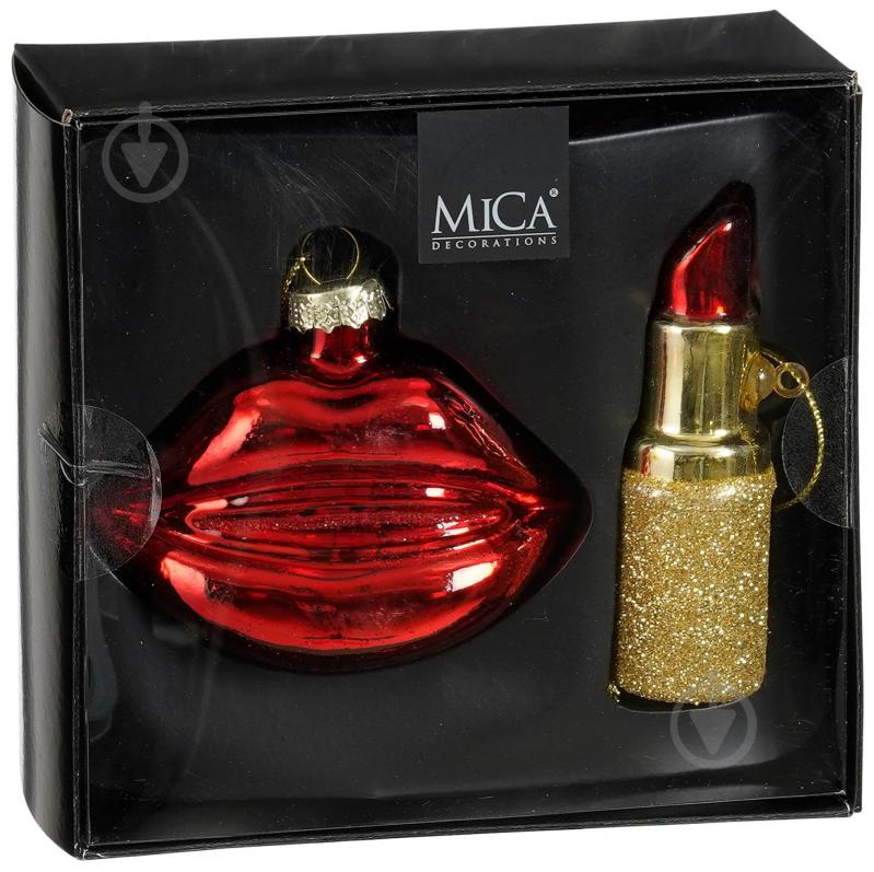 Декорация новогодняя Edelman Украшение «Помада и губы», красные, 2 шт, стекло, 13,5×12,5×6 см - фото 1 Декорация новогодняя Edelman Украшение «Помада и губы», красные, 2 шт, стекло, 13,5×12,5×6 см - фото 1