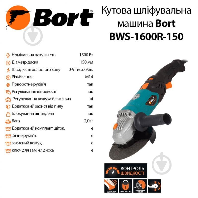 Болгарка (угловая шлифмашина) Bort BWS-1600R-150 - фото 6