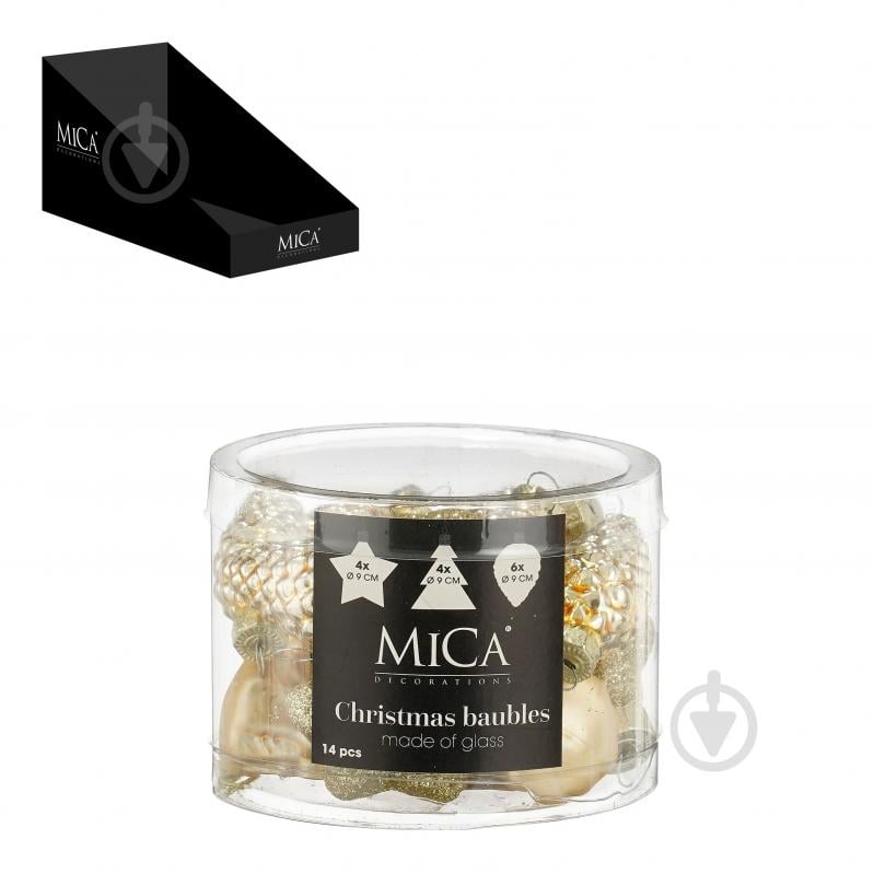 Декорация новогодняя Edelman Новогодние украшения, золотые, 14 шт, стекло, 6,5×9 см - фото 1 Декорация новогодняя Edelman Новогодние украшения, золотые, 14 шт, стекло, 6,5×9 см - фото 1