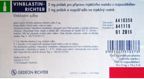 Вінбластин-Ріхтер для р-ну д/ін. по 5 мг №10 у флак. з р-ком ліофілізат 5 мг - фото 1