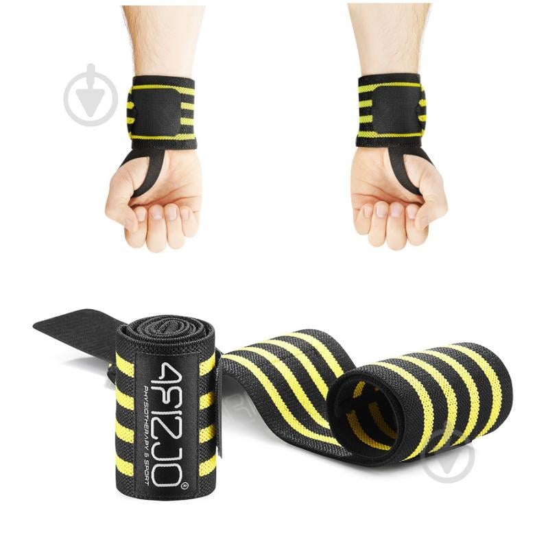 Лямки штангіста 4fizjo (кистьові бинти) Wrist Wraps 4FJ0135 OS чорно-жовтий - фото 1