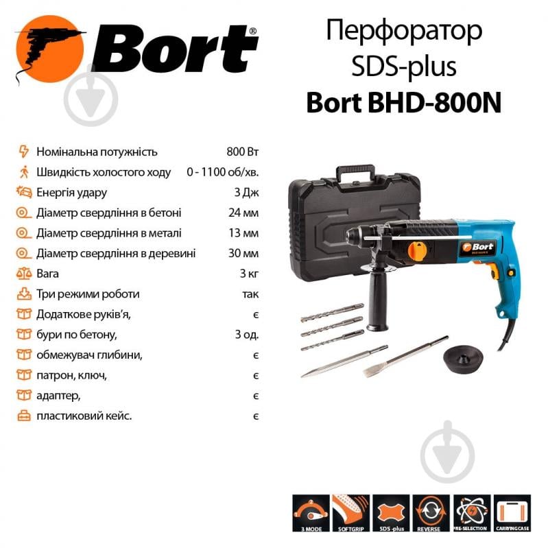 Перфоратор Bort BHD-800N - фото 9