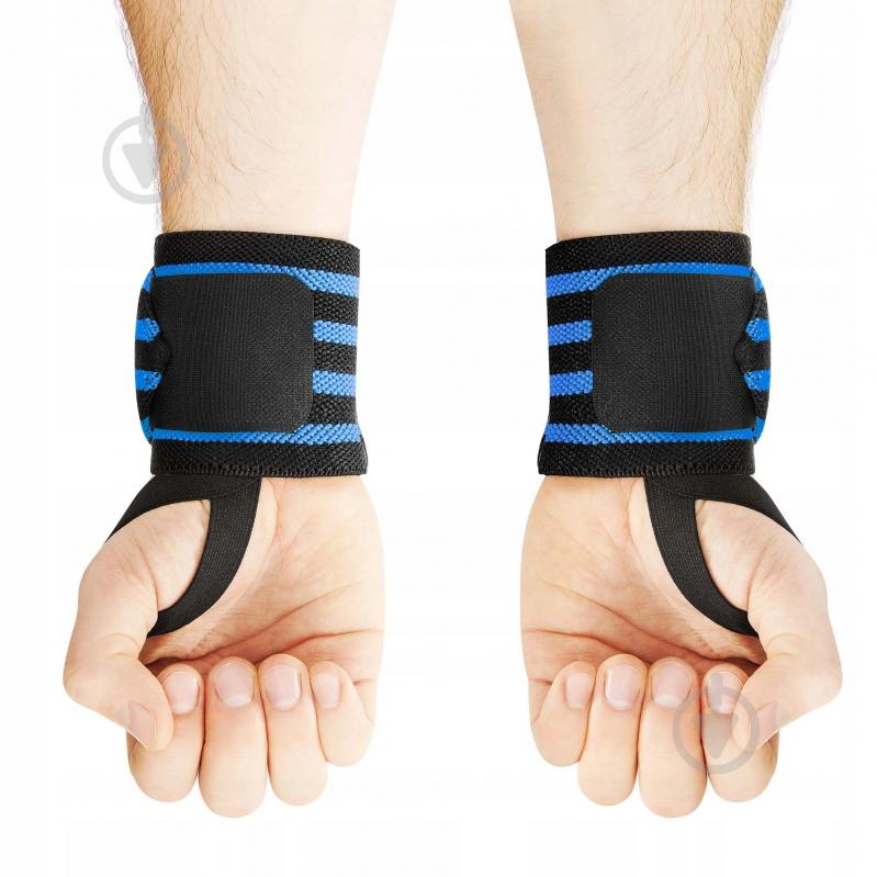 Лямки штангіста 4fizjo (кистьові бинти) Wrist Wraps Black/Blue (P-5907739317445) 4FJ0411 чорний/синій - фото 2