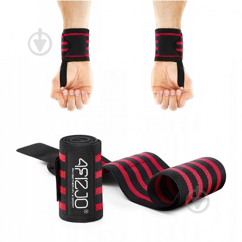 Лямки штангіста 4fizjo (кистьові бинти) Wrist Wraps 4FJ0257 OS чорно-червоний - фото 1