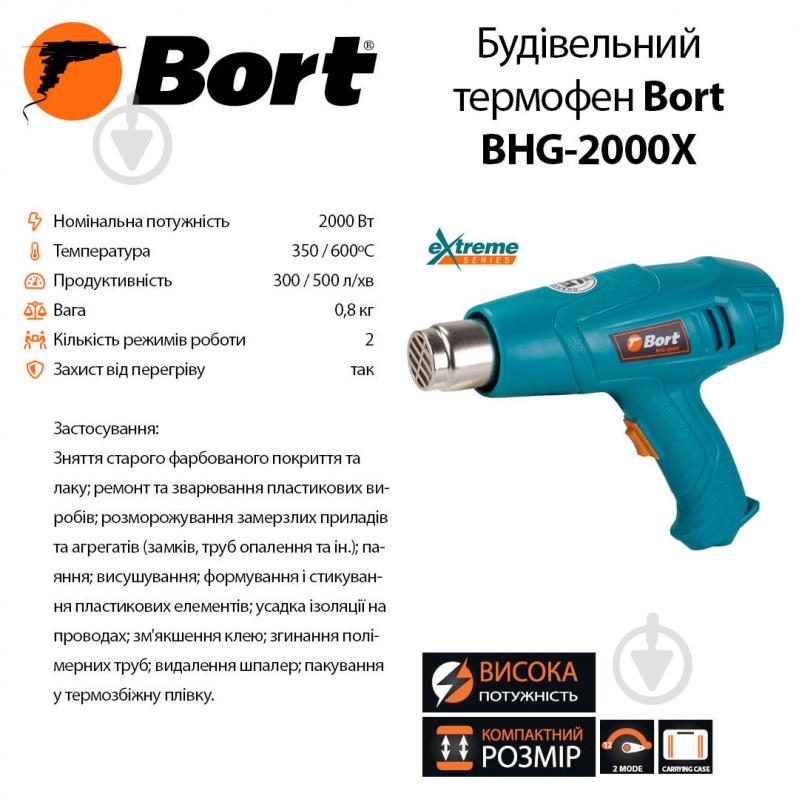 Фен строительный Bort BHG-2000X - фото 7