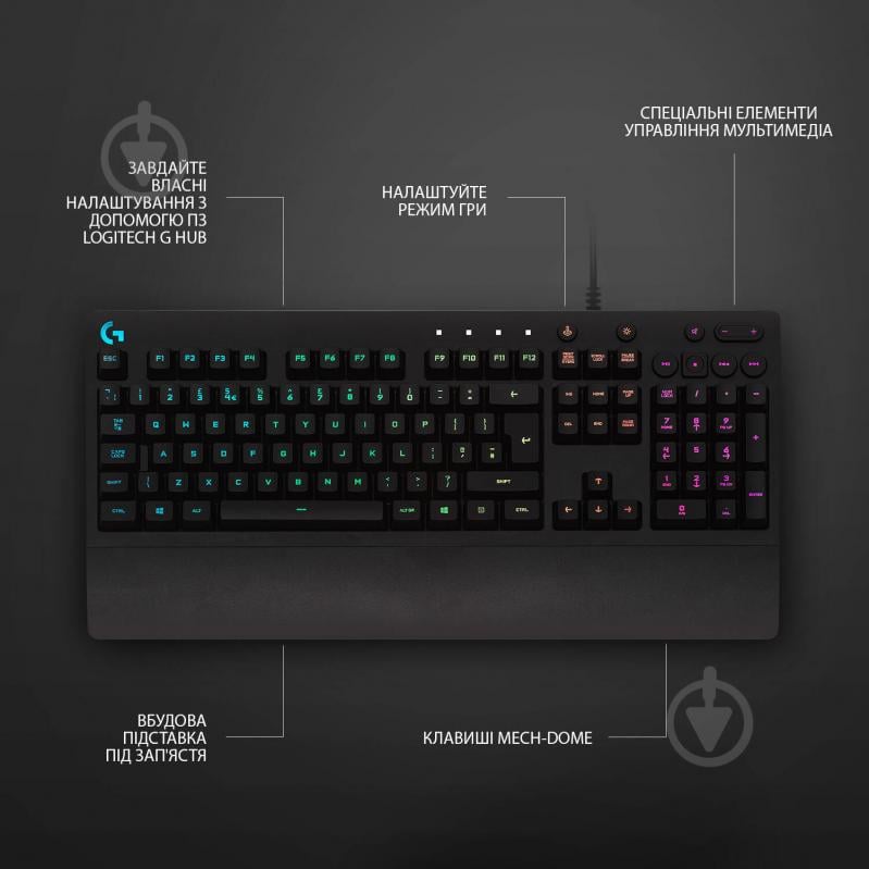 Клавиатура Logitech G213 Prodigy Gaming Keyboard USB UKR (920-010740) black - фото 6