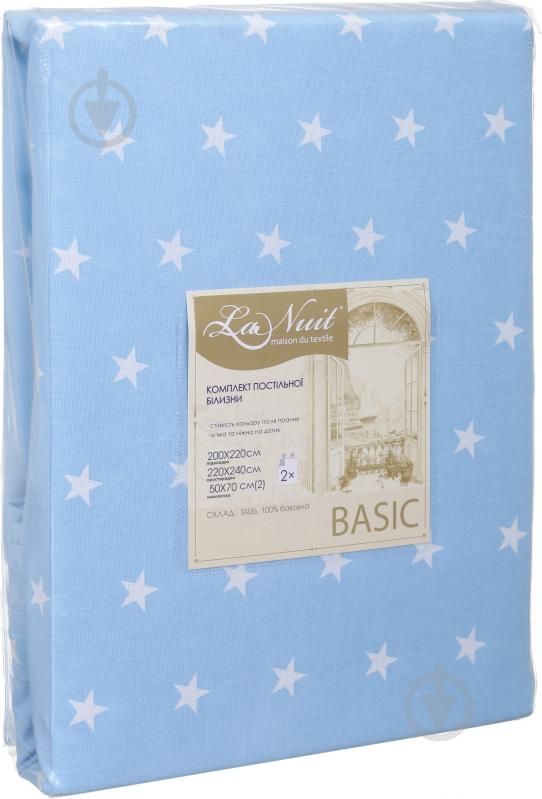 Комплект постельного белья Basic Звезды 1,5 синий с белым La Nuit - фото 2 Комплект постельного белья Basic Звезды 1,5 синий с белым La Nuit - фото 2